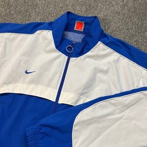 VTG Nike Team Mens L Blue White Colorblock Full Zip Windbreaker Jacket 191897